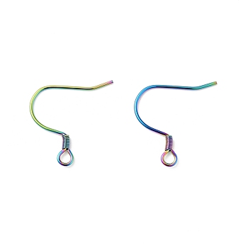 304 Stainless Steel Earring Hooks, with Horizontal Loops, Rainbow Color, 18~19x18~19x1.5mm, Hole: 2mm, 22 Gauge, Pin: 0.6mm