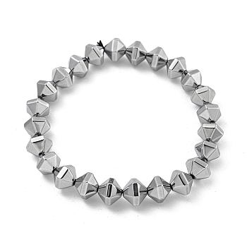 Rhombus Electroplated Synthetic Non-magnetic Hematite Beaded Stretch Bracelets for Women Men, Silver Plated, Inner Diameter: 2-5/8 inch(6.8cm), Bead: 8.5x8.5mm