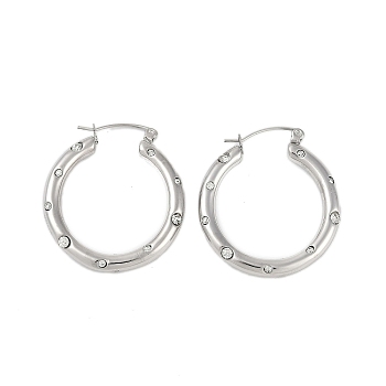 304 Stainless Steel Hoop Earrings for Women, with Colourful Cubic Zirconia, Stainless Steel Color, 31x4mm