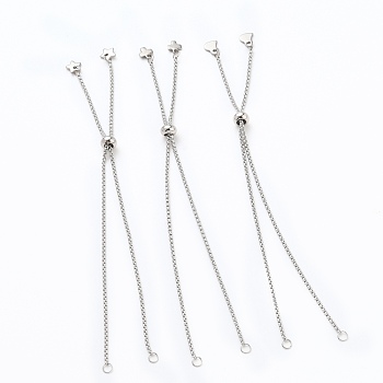 304 Stainless Steel Slider Bracelets Making, Box Chain Bolo Bracelets Making, with Mixed Shape Charms, Stainless Steel Color, Single Chain Length: about 5-1/8 inch(13cm)