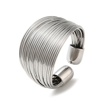 Brass Multi Wire Wrap Open Cuff Ring, Real Platinum Plated, Inner Diameter: 17.6mm