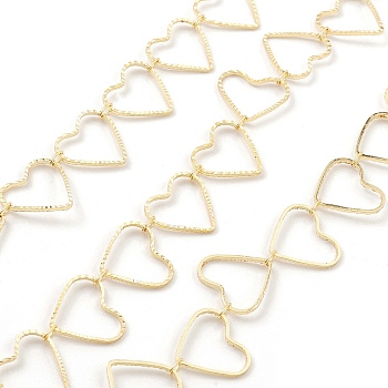 Brass Hollow Heart Link Chains, Unwelded, with Spool, Real 18K Gold Plated, 12.5x13.5x0.8mm