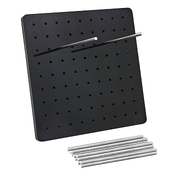 1Pc Square Acrylic Crochet Blocking Board, with 20Pcs Custom 304 Stainless Steel Bar, Metal Round Dowel Rod, Mixed Color, Board: 19x19x1cm, Bar: 120x4mm