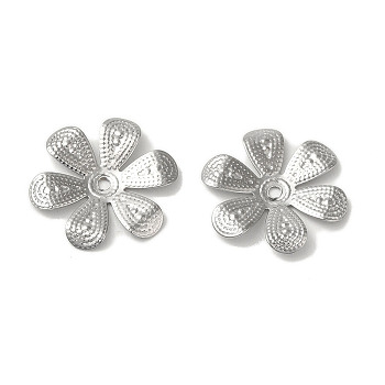 Non-Tarnish 304 Stainless Steel Bead Caps, 6-Petal Flower, Stainless Steel Color, 17.5x1.5mm, Hole: 1.4mm