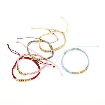 Adjustable Brass Beads Cord Bracelets, with Polyester Cord, Golden, Mixed Color, Inner Diameter: 2-1/8~3-5/8 inch(5.5~9.2cm)