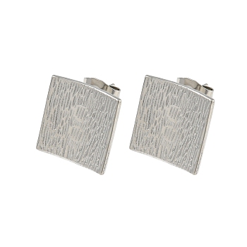 304 Stainless Steel Stud Earring Findings, with Horizontal Loops, Square, Stainless Steel Color, 14x13mm, Hole: 2.5mm, Pin: 11x0.6mm