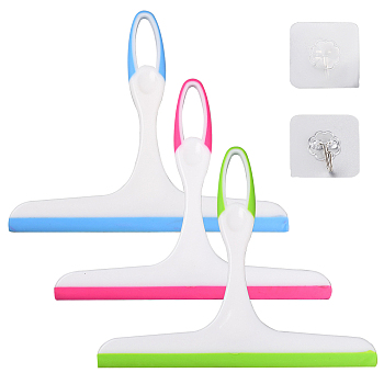 Gorgecraft 3Pcs Plastic Window Squeegee, Cleaning Tool for Shower Glass Doors, Bathroom, Rectangle, 1Pc Plastic Hook Hanger, with Iron Hook, Self Adhesive Sticker, Mixed Color, 5.8~21.9x5.8~24.8x0.2~1cm