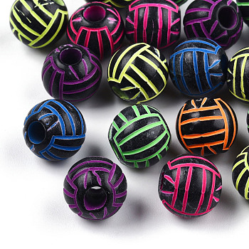 Opaque Black Acrylic European Beads, Large Hole Beads, Round, Mixed Color, 11x10.5mm, Hole: 4mmm, about 710pcs/500g