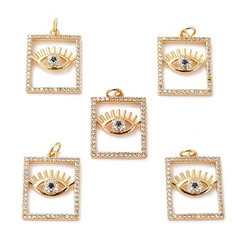 Brass Micro Pave Cubic Zirconia Pendants, Long-Lasting Plated, Cadmium Free & Lead Free, Rectangle with Eye, Real 18K Gold Plated, 21.5x16.5x3.5mm, Hole: 3.4mm