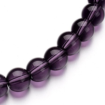 Glass Round Bead Strands, Purple, 4mm, Hole: 1mm, about 75~80pcs/strand, 11 inch