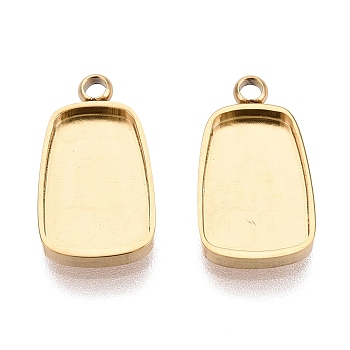 304 Stainless Steel Pendant Cabochon Component, Trapezoid, Ion Plating(IP), Real 18K Gold Plated, Tray: 10.5x7mm, 14x8x1.8mm, Hole: 1.5mm