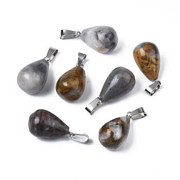 Teardrop Natural Crazy Agate Pendants, with Platinum Tone Brass Findings, 21~24x12~14mm, Hole: 2x7mm