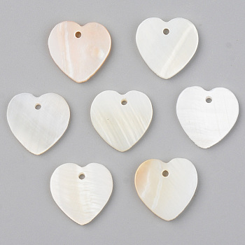 Natural Freshwater Shell Pendants, Heart, Seashell Color, 19.5x18x2mm, Hole: 1.4mm