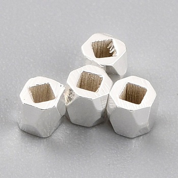 Brass Spacer Beads, Long-Lasting Plated, Faceted Column, 925 Sterling Silver Plated, 2x2mm, Hole: 1mm