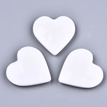 Opaque Acrylic Beads, Faceted, Heart, White, 45.5x45.5x10mm, Hole: 1.5mm