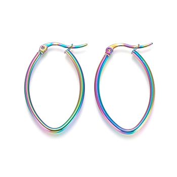 304 Stainless Steel Geometric Hoop Earrings, Hypoallergenic Earrings for Women Girls, Hypoallergenic Earrings, Oval, Rainbow Color, 35x25x2mm, 12 Gauge, Pin: 1x0.6mm