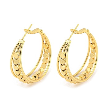 Rack Plating Brass Polygon Beaded Hoop Earrings, Split Earrings, Long-Lasting Plated, Cadmium Free & Lead Free, Real 18K Gold Plated, 33x31x10mm