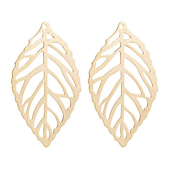 30Pcs Brass Pendants, Long-Lasting Plated, Leaf, Real 24K Gold Plated, 35x20x0.5mm, Hole: 1mm