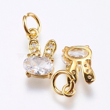 Brass Micro Pave Cubic Zirconia Bunny Charms(X-RB-I077-19G-RS)-2