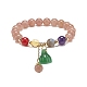 Natural & Synthetic Mixed Gemstone Round Beaded Stretch Bracelet with Glass Lotus Seedpod Charms for Women(BJEW-JB09027)-1