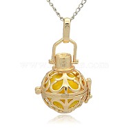 Golden Tone Brass Hollow Round Cage Pendants, with No Hole Spray Painted Brass Round Beads, Gold, 33x24x21mm, Hole: 3x8mm(KK-J235-08G)