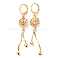 Rhinestone Flower Leverback Earrings, Brass Chains Tassel Earrings for Women, Light Gold, 58x10.5mm(EJEW-K256-08KCG)