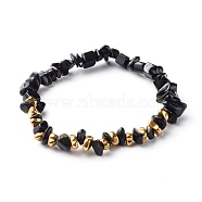 Natural Obsidian Chip Beads Stretch Bracelets, with Non-magnetic Synthetic Hematite Beads, Inner Diameter: 2-1/8 inch(5.5cm)(BJEW-JB06599-02)