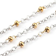 Two Tone 304 Stainless Steel Cable Chains, with Spool & Round Beads, Soldered, Golden & Stainless Steel Color, 3x2x1mm, 32.8 Feet(10m)/roll(CHS-B001-15)