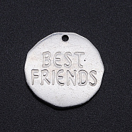 201 Stainless Steel Pendants, Flat Round with Word Best Friend, Stainless Steel Color, 19.5x1mm, Hole: 1.5mm(STAS-S105-T744)