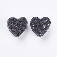 Electroplate Natural Druzy Agate Beads, Heart, Black Plated, 9~10x9~10x5~7mm, Hole: 1~2mm(G-E400-03-B02)