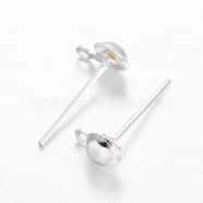 Brass Stud Earring Findings, with Loop, Silver Color Plated, 6.5x4mm, Hole: 1mm, Pin: 0.8mm(KK-F371-34S)