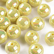 Opaque Acrylic Beads, AB Color Plated, Round, Yellow, 20x19mm, Hole: 2~3mm, about 111pcs/500g(MACR-S370-D20mm-A10)