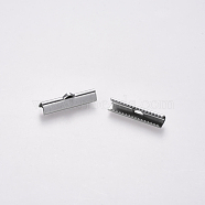 304 Stainless Steel Ribbon Crimp Ends, Stainless Steel Color, 7x25mm, Hole: 1.5x2mm(STAS-S112-001G-P)