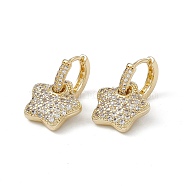 Rack Plating Brass Hoop Earrings for Women, Star Micro Pave Clear Cubic Zirconia Charm Earrings, Long-Lasting Plated, Lead Free & Cadmium Free, Real 18K Gold Plated, 23mm, Pin: 1mm(EJEW-A088-19G)