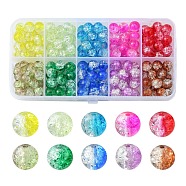 200Pcs 10 Colors Baking Painted Crackle Glass Bead Strands, Two Tone, Round, Mixed Color, 8mm, Hole: 1.3~1.6mm, 20pcs/color(CCG-YW0001-17)