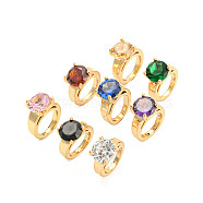 Light Gold Brass Small Ring Charms, with Glass Diamond Beaded, Mixed Color, 14x10x6mm, Hole: 7.6mm(RJEW-A023-01)