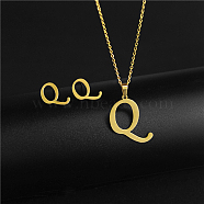 Golden Stainless Steel Initial Letter Jewelry Set, Stud Earrings & Pendant Necklaces, Letter Q, No Size(IT6493-12)