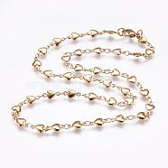 304 Stainless Steel Chain Necklaces, with Lobster Claw Clasps, Ion Plating (IP), Heart, Golden, 17.9 inch(45.5cm)(STAS-P164-11G)