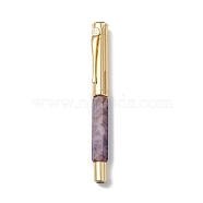Natural Amethyst Brass Pens, Reiki Energy Fountain Pen, with Pen Case, Office & School Supplies, 142x19x14mm(AJEW-M209-08G)