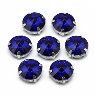 Sew on Rhinestone, Multi-strand Links, Glass Rhinestone, with Brass Prong Settings, Garments Accessories, Faceted, Flat Round, Platinum, Royal Blue, 19x8mm, Hole: 1.2mm(RGLA-T038-18mm-11)