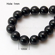Synthetic Black Stone Beads Strands, Dyed, Round, Black, 12mm, Hole: 1mm, about 16pcs/strand, 7.8 inch(X-G-G088-12mm)