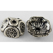 Tibetan Style Alloy Bead Caps, Lead Free and Cadmium Free, Flower, Antique Silver, about 9mm in diameter, 4mm thick, hole: 1mm(X-LF0652Y)