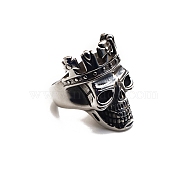 Steam Punk Style Titanium Steel Skull King Finger Rings, Skull with Crown Ring, Biker Ring for Men, Antique Silver, US Size 8(18.1mm)(SKUL-PW0005-12A)