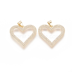 Brass Micro Pave Cubic Zirconia Pendants, Long-Lasting Plated, Heart, Clear, Real 18K Gold Plated, 23.5x25.5x2mm, Hole: 3.5x4.5mm(X-ZIRC-F112-04G)