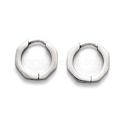 304 Stainless Steel Octagon Huggie Hoop Earrings, Stainless Steel Color, 15x16x3mm, Pin: 1mm(STAS-H156-04A-P)
