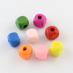 Dyed Natural Wood Beads, Cube, Mixed Color, 8x8x8mm, Hole: 3mm(X-WOOD-R249-064)
