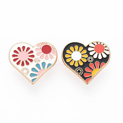 2Pcs 2 Color Heart Flower Enamel Pins, Alloy Brooches for Backpack Clothes, Light Gold, Nickel Free & Lead Free, Mixed Color, 23.5x25x2mm, Pin: 1mm, 1pc/color(JEWB-N007-040-FF)