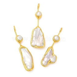 Golden Plated Brass Big Pendants, Natural Pearl Irregular Oval Charms, Long-Lasting Plated, Seashell Color, 68~75x17~22x10~11mm, Hole: 4mm(KK-M251-08G)