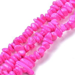 Natural Magnesite Beads Strands, Dyed, Chip, Magenta, 6~10x6~10x3~4mm, Hole: 0.5~0.7mm, 15.55''~16.54''(39.5~42cm)(TURQ-P001-02A-09)