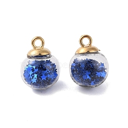 Glass Round Pendants, with Plastic Finding and Foam Glitter, Steel Blue, 21x16mm, Hole: 2.5mm(GLAA-P063-01G-09)